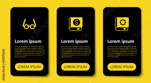 Set User manual, Financial book and Glasses. Business infographic template. Vector