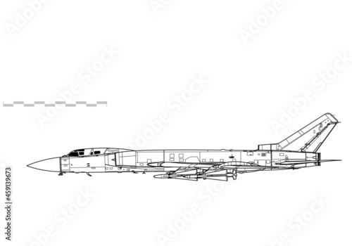 Tupolev Tu-28, Tu-128 Fiddler. Vector drawing of heavy interceptor. Side view. Image for illustration and infographics. photo