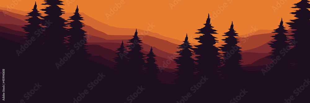 landscape sunset mountain scenery vector illustration for  background, wallpaper, background template, design template, mobile phone apps background and backdrop design	