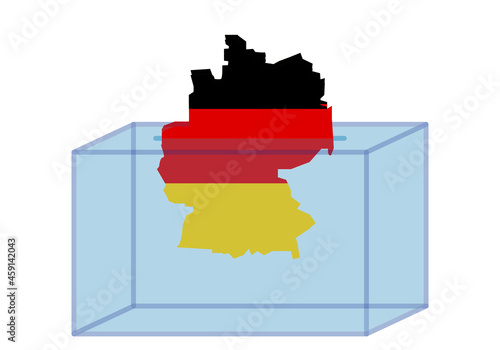 Elecciones en Alemania. Urna electoral con el mapa de Alemania y su bandera