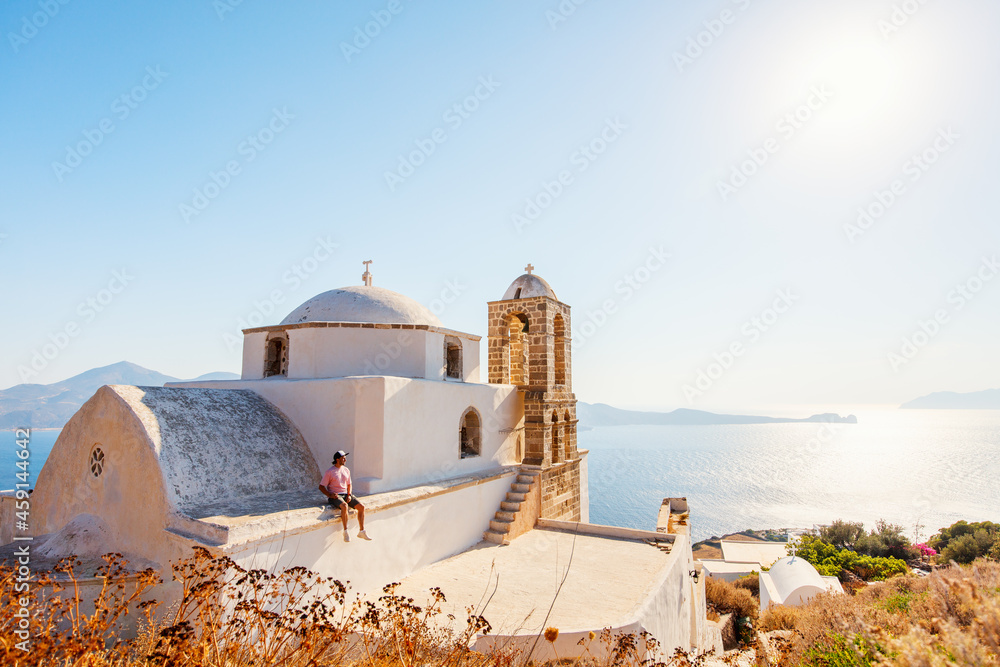 Naklejka premium Sunset view above Milos island Greece