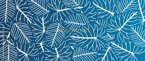 Tropical flower and leaf Wallpaper, Luxury nature leaves pattern design, Golden flower and leaf line arts, print, cover, Vector illustration. © bank