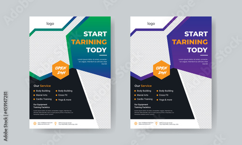 Creative abstract fitness and gym flyer template with vector & illustration in 2 Colorful Accents design