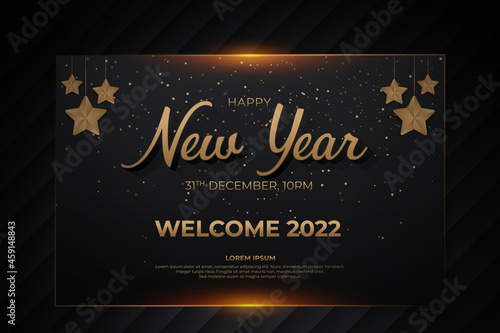 Happy new year card with black gold backround style