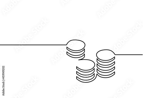 Abstract coins as continuous lines drawing on white background. Vector