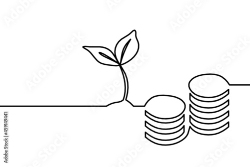 Abstract coins as continuous lines drawing on white background. Vector