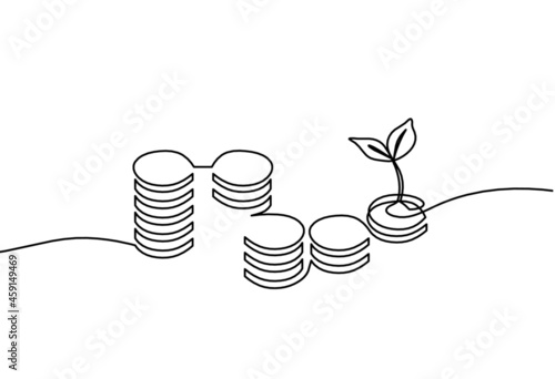 Abstract coins as continuous lines drawing on white background. Vector