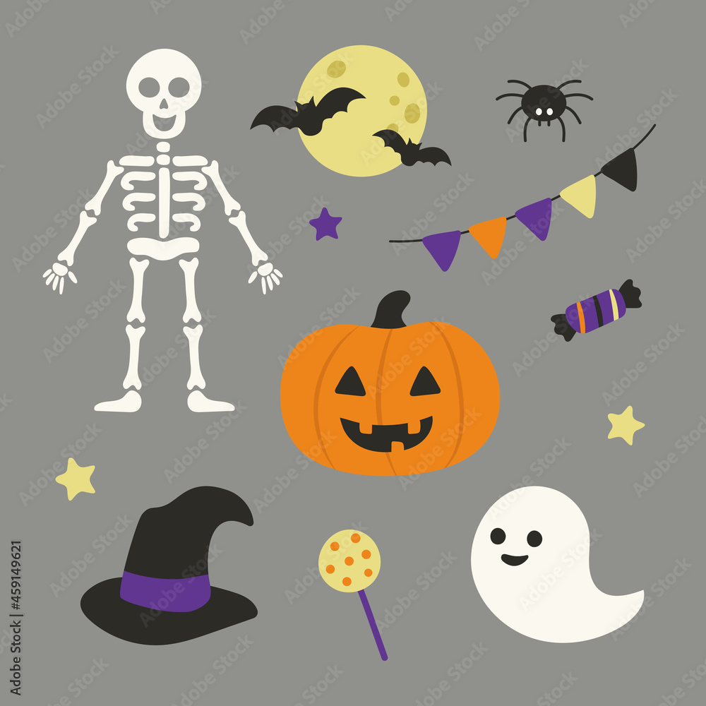 Cartoon Halloween set. Vector illustration