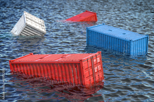 Shipping cargo container lost in the sea or ocean. Cargo isurance concept. photo