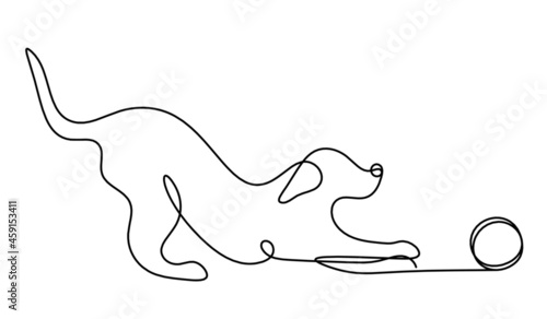 Silhouette of abstract dog as line drawing on white. Vector