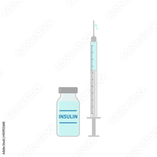 Insulin bottle and syringe for injection icon. Vector illustration. Isolated.	