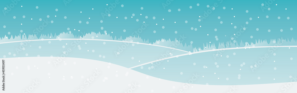 Winter background with snow, forest and mountains, flat vector cartoon. A simple landscape for a splash or cover for a New Year's card. Winter background with snow, forest and mountains, flat vector cartoon. A simple landscape for a splash or cover for a New Year's card.