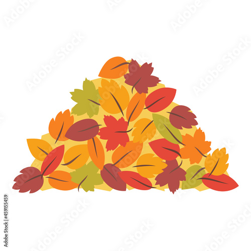 Pile of colorful autumn leaves on white background