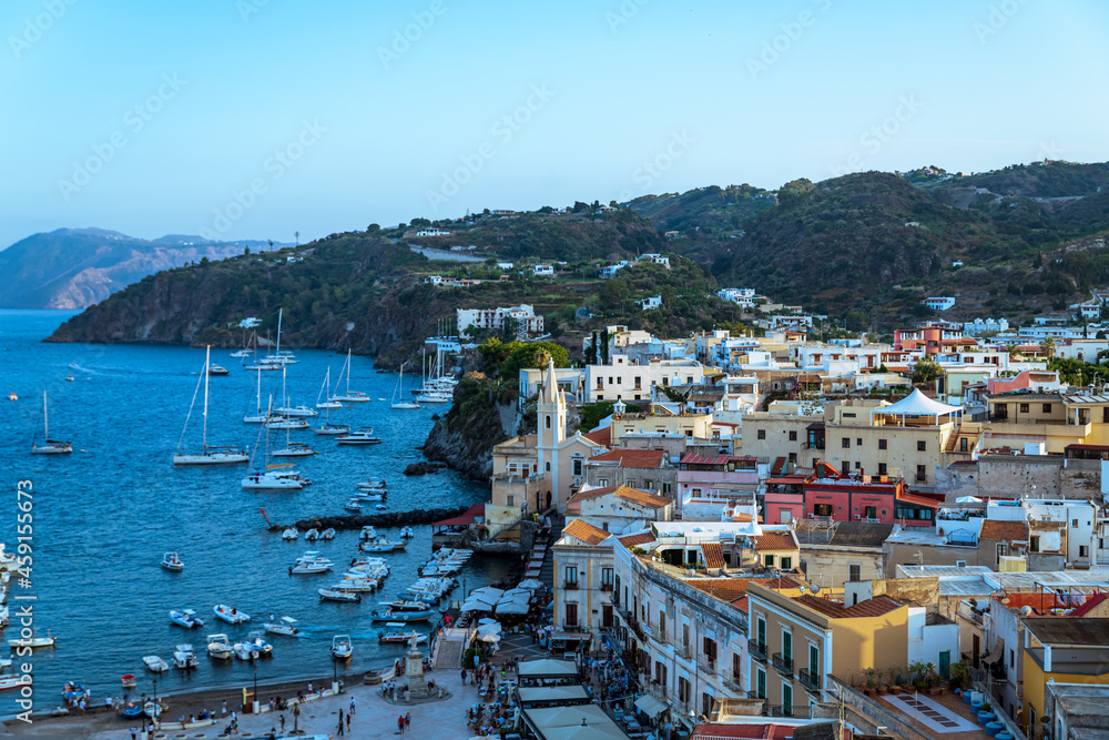 Lipari island (Aeolian archipelago), Messina, Sicily, Italy: view of the little tourist port of Marina Corta.