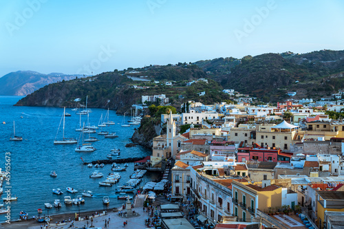Lipari island (Aeolian archipelago), Messina, Sicily, Italy: view of the little tourist port of Marina Corta.
