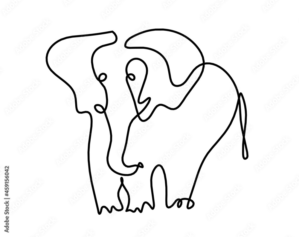 Silhouette of abstract elephant as line drawing on white. Vector Silhouette of abstract elephant as line drawing on white. Vector