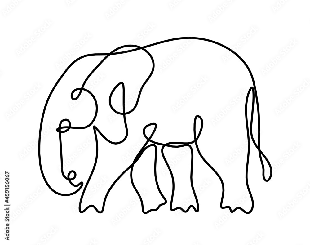 Fototapeta premium Silhouette of abstract elephant as line drawing on white. Vector