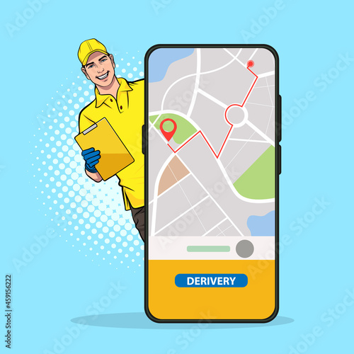 Delivery man service from mobile phone with navigator