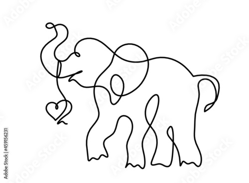 Silhouette of abstract elephant as line drawing on white. Vector