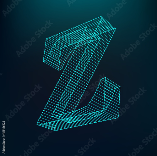 Fonts of Mesh polygonal. Wire frame contour alphabets.