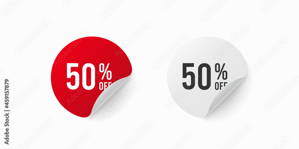 50 percent discount off sticker. Circle label 50 percent discount off sticker. Circle label