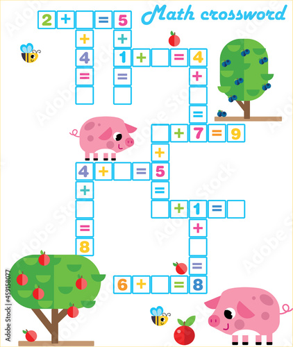 Math Crossword puzzle for children solve examples	