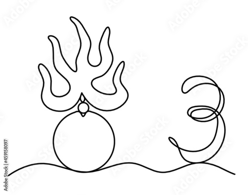 Fire pearl - protection from flying star "three" in feng shui as line drawing on the white background. Vector