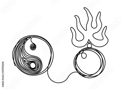 Fire pearl - protection from flying star "three" in feng shui as line drawing on the white background. Vector