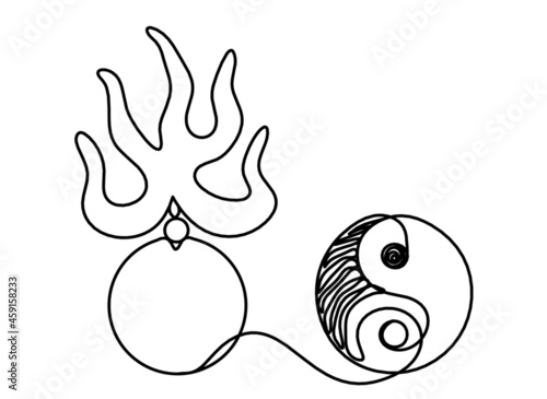 Fire pearl - protection from flying star "three" in feng shui as line drawing on the white background. Vector