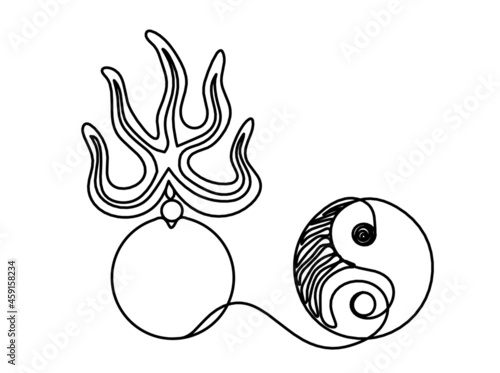Fire pearl - protection from flying star "three" in feng shui as line drawing on the white background. Vector