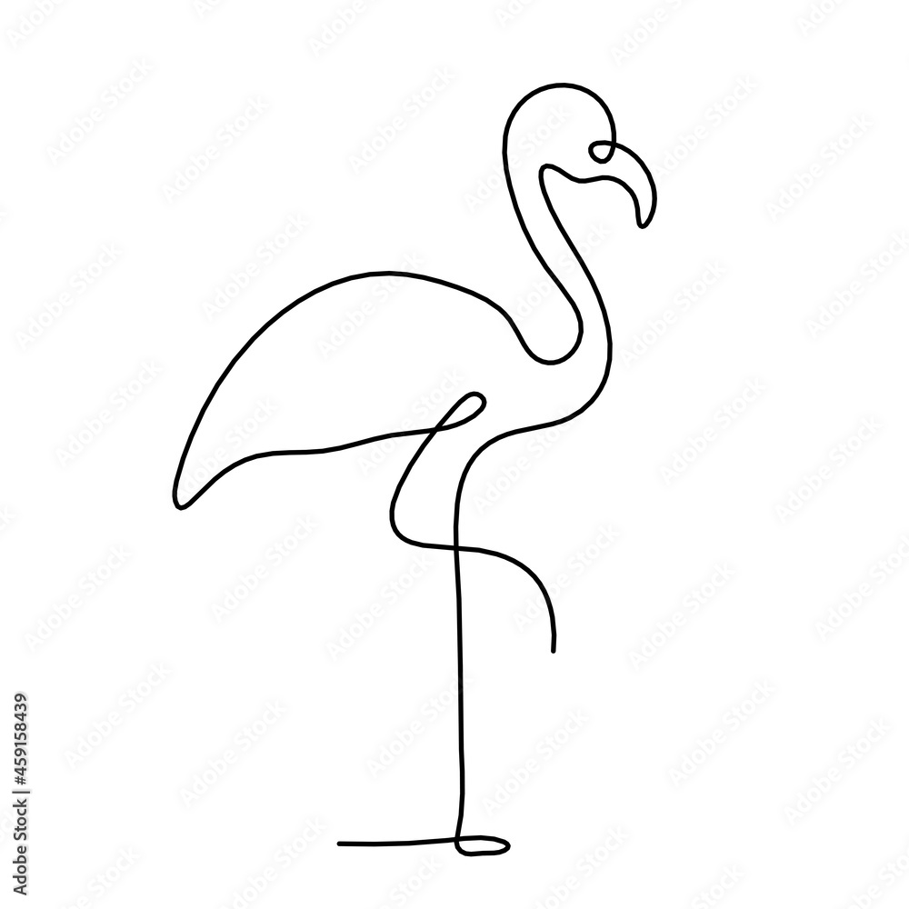 Silhouette of abstract flamingo as line drawing on white