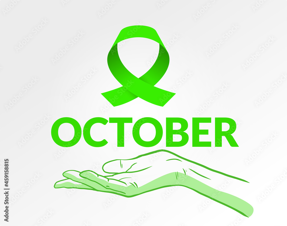 Banner Liver October Cancer. Vector green ribbon. Banner Liver October Cancer. Vector green ribbon.