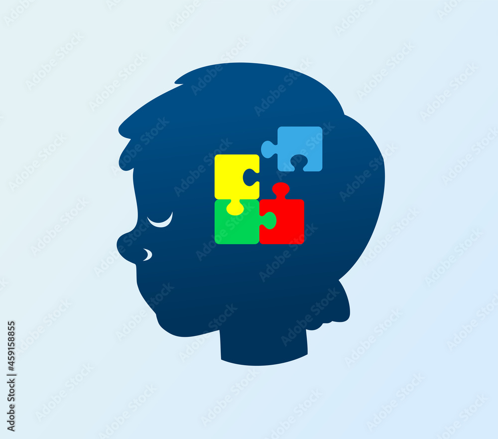 Autism awareness day. Jigsaw puzzle pattern. silhueta do rosto de menino