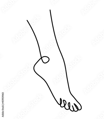 Silhouette of abstract foot as line drawing on white. Vector
