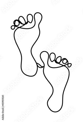 Silhouette of abstract foot as line drawing on white. Vector