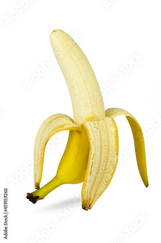Peeled banana isolated on a white background.
