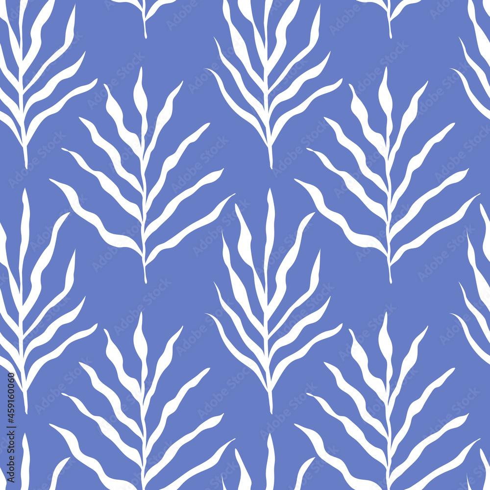 White leaves seamless pattern isolated on blue vector illustration. Plant background. White leaves seamless pattern isolated on blue vector illustration. Plant background.