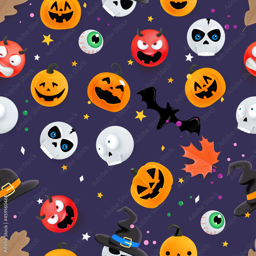 Set of Halloween elements seamless vector pattern