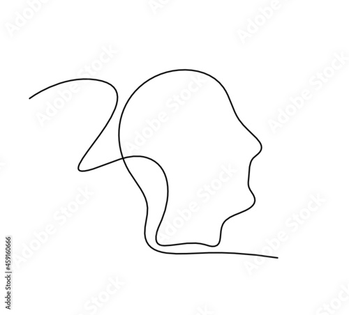 Man silhouette profile as line drawing on white background