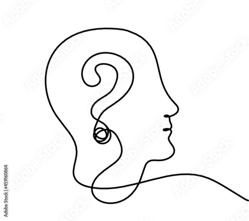 Man silhouette profile as line drawing on white background. Vector