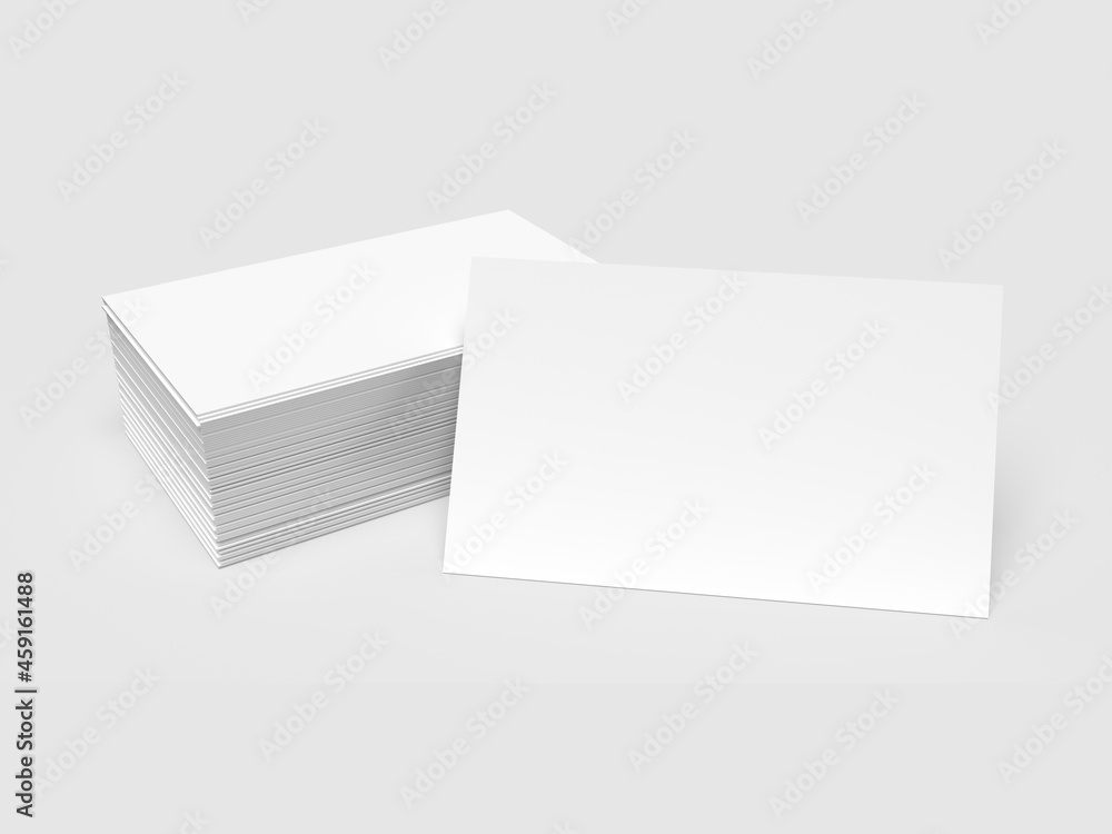 White Business Card Stack with one front facing business card, isolated on a white background, 3d rendered illustration White Business Card Stack with one front facing business card, isolated on a white background, 3d rendered illustration