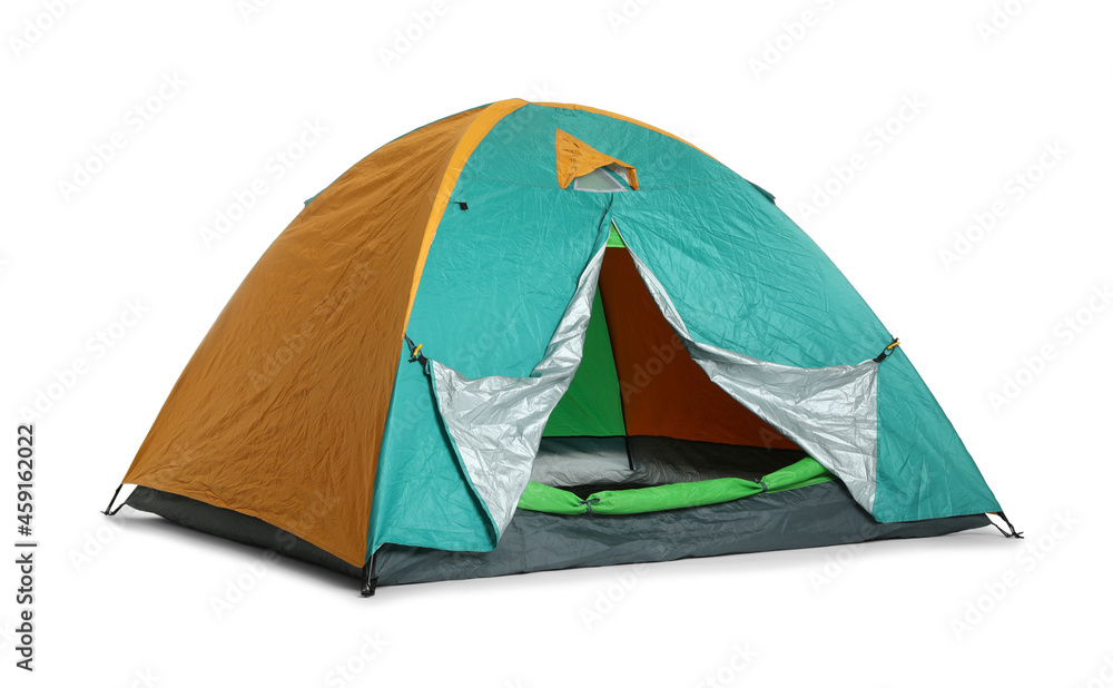 Bright colorful camping tent on white background Bright colorful camping tent on white background