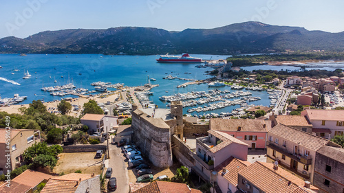 Aerial view of the Bastion de France in Porto-Vecchio in the South of Corsica, France - Medieval citadel by the Genoese in front of the Mediterranean Sea photo