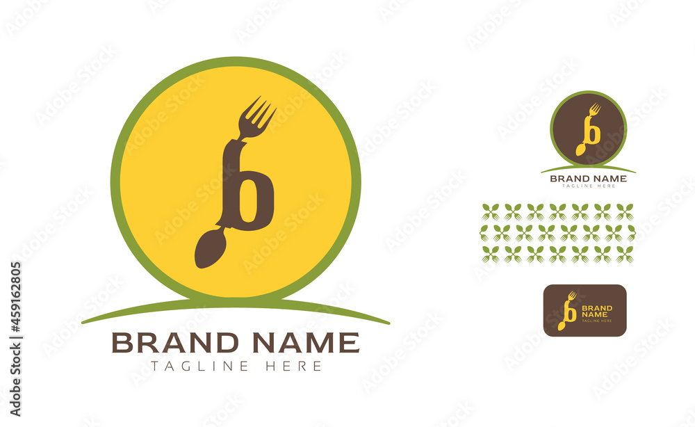 Creative bold letter B logo using Fork and Spoon for food business, hotel, restaurant, fast food, eats including pattern and logo variants for branding designs Creative bold letter B logo using Fork and Spoon for food business, hotel, restaurant, fast food, eats including pattern and logo variants for branding designs
