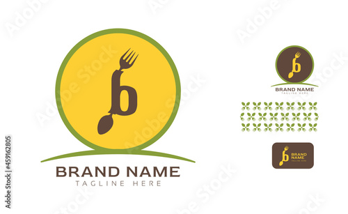 Creative bold letter B logo using Fork and Spoon for food business, hotel, restaurant, fast food, eats including pattern and logo variants for branding designs