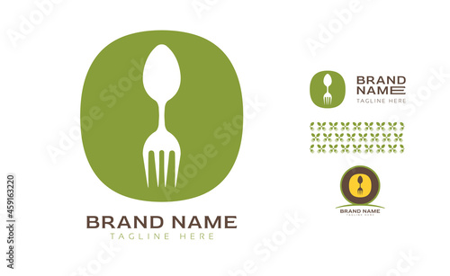 Creative bold letter O logo using Fork and Spoon for food business, hotel, restaurant, fast food, eats including pattern and logo variants for branding designs
