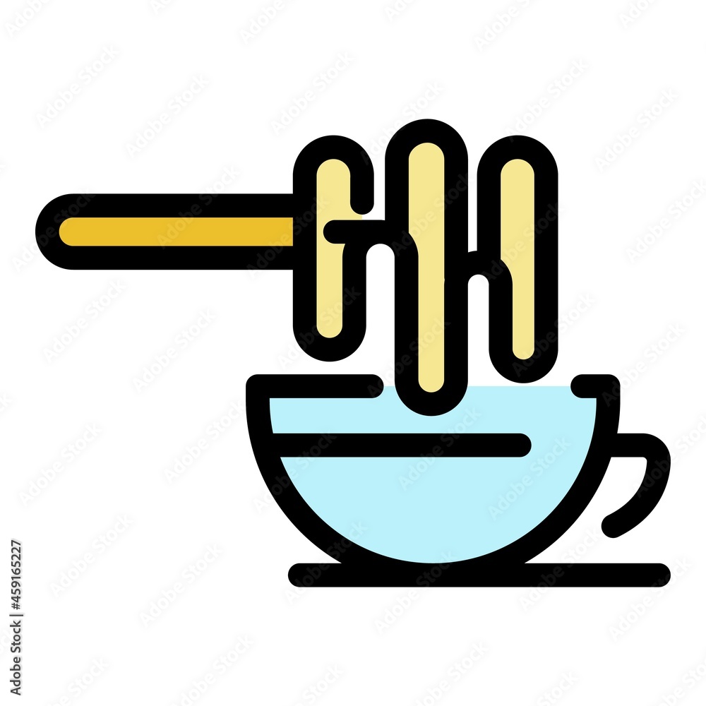 Honey spoon tea cup icon. Outline honey spoon tea cup vector icon color flat isolated Honey spoon tea cup icon. Outline honey spoon tea cup vector icon color flat isolated