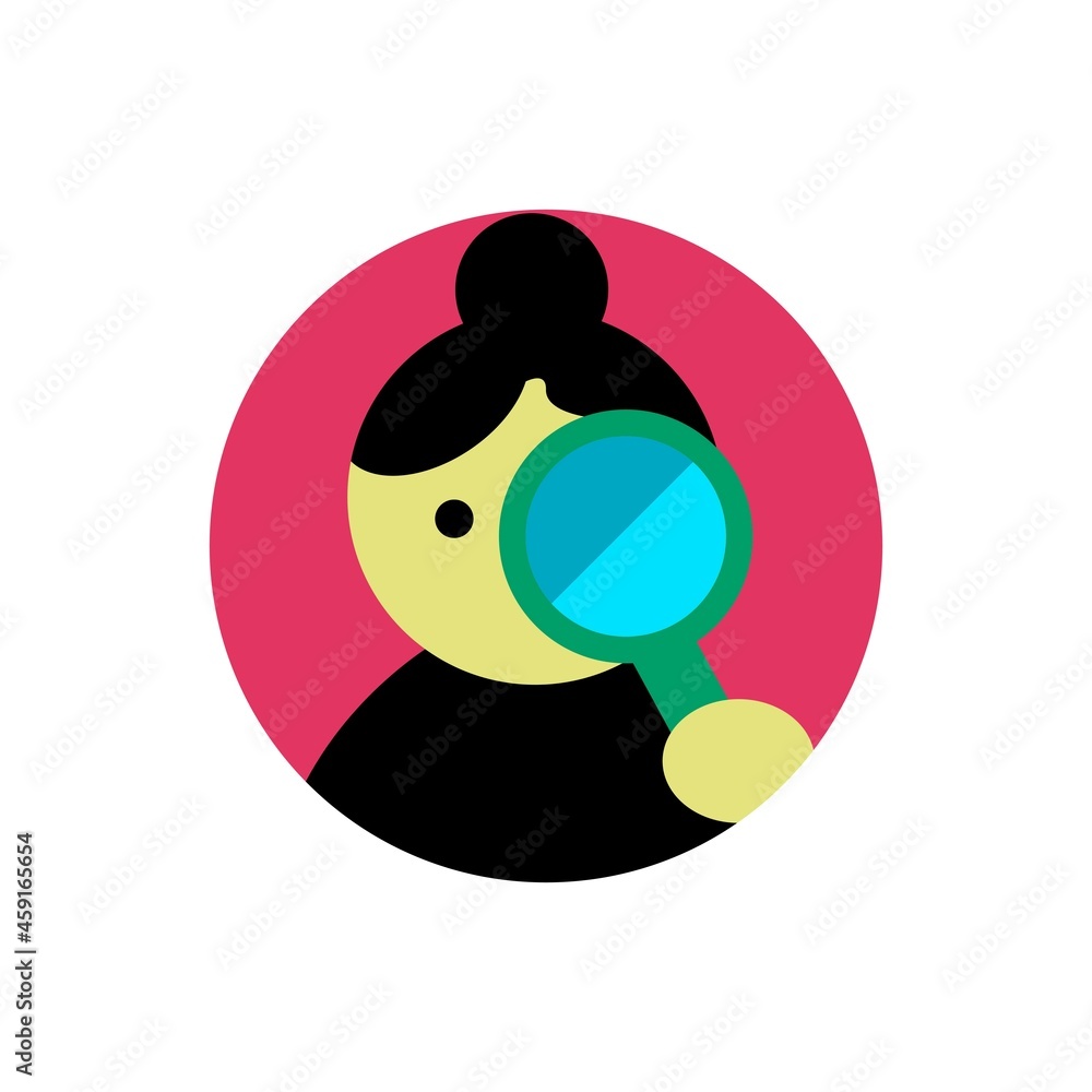 Girl with magnifying glass color icon. Search files or other content concept. Trendy flat isolated outline symbol used for: illustration, logo, mobile, app, design, web, dev, ui, gui. Vector EPS 10 Girl with magnifying glass color icon. Search files or other content concept. Trendy flat isolated outline symbol used for: illustration, logo, mobile, app, design, web, dev, ui, gui. Vector EPS 10