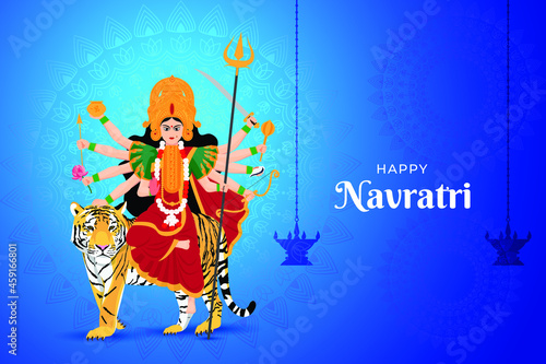 Happy Navratri wishes, concept art of Navratri, illustration of 9 avatars of goddess Durga, chandraganta devi