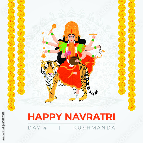 Happy Navratri wishes, concept art of Navratri, illustration of 9 avatars of goddess Durga Kushmanda Devi